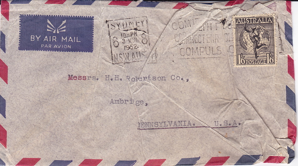 1952  Air Mail Letter To USA 1/6 Stamp - Cartas & Documentos
