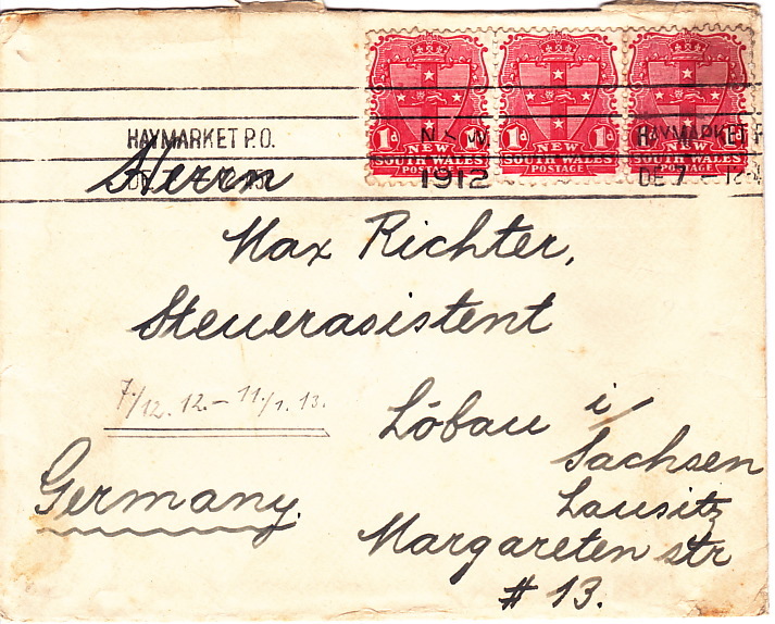 NSW  Letter To Germany 1912 - Briefe U. Dokumente