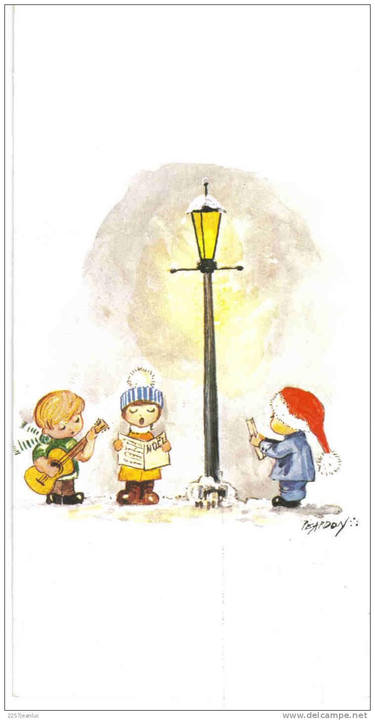 Carte Joyeux Noel  Enfants   Chant De Noel Peint A La Bouche G Peardon - Autres & Non Classés