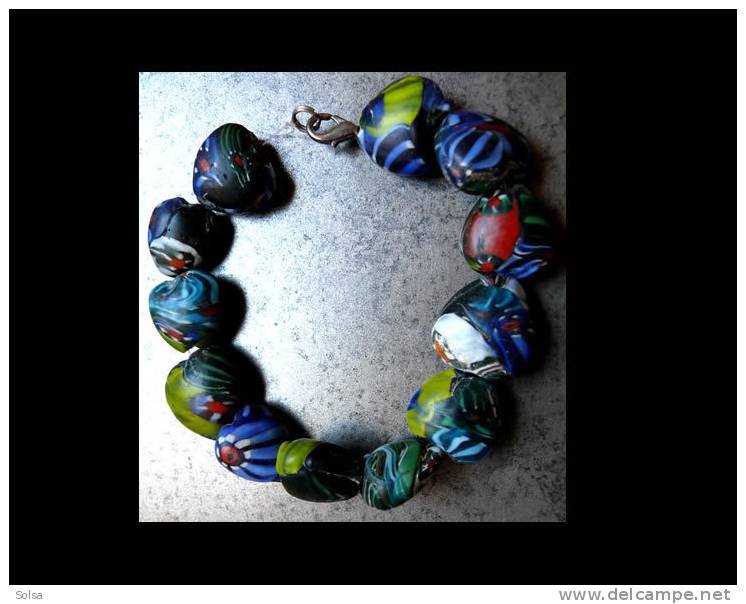 Bracelet Anciennes Perles De Verre Indiennes En Forme De Coeur / Old Indian Glass Beads Heart-shaped From India - Armbanden