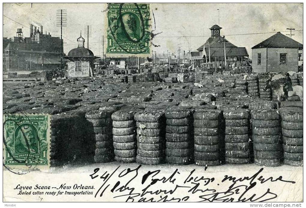 LA - LOUISIANA . LEVEE SCENE . NEW ORLEANS .  BALED COTTON READY FOR TRANSPORTATION . - New Orleans
