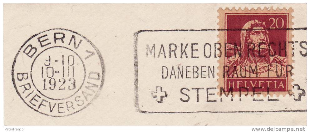 1923 - Berna - Francobolli A Destra - Postage Meters