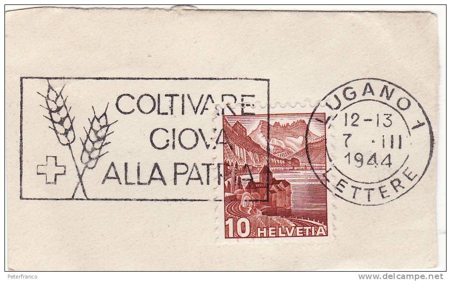 1944 Lugano - Coltivare Giova Alla Patria - Máquinas De Franquear