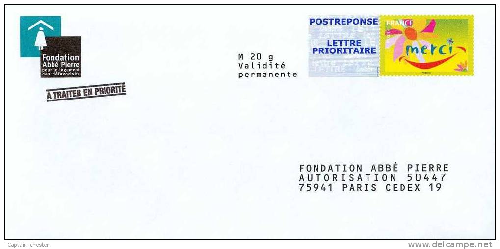 POSTREPONSE FONDATION ABBE PIERRE Neuf ( 08P364 Repiquage " Merci " ) - Prêts-à-poster:reply