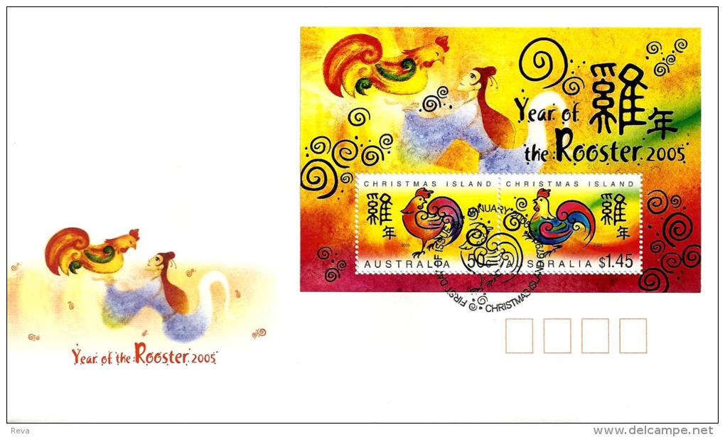 CHRISTMAS ISLAND FDC CHINESE ZODIAC YEAR OF ROOSTER SET OF 2 STAMPS M/S DATED 04-01-2005 CTO SG? READ DESCRIPTION !! - Christmaseiland