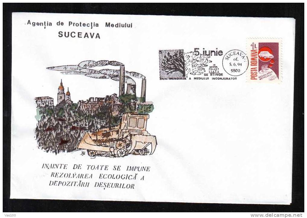 World Environmental Day,1994, Cover Obliteration Concordante Suceava,Romania - Milieuvervuiling