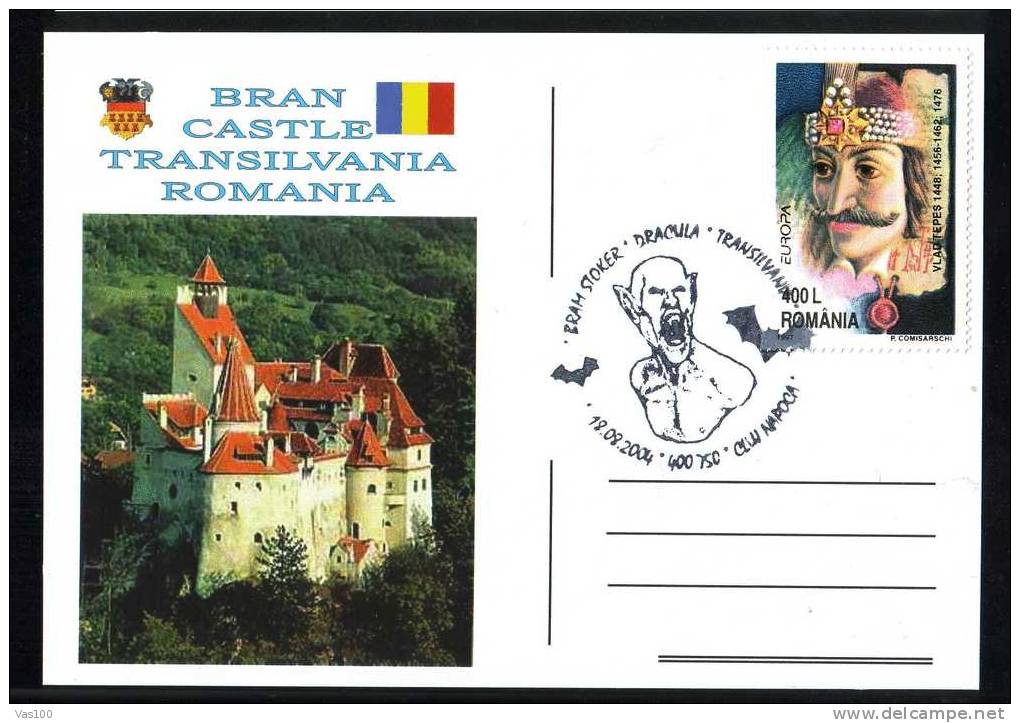 Bram Stoker DRACULA - VAMPIRE - 2004 PC – CHAUVE SOURIS - BAT,BRAN CASTLE ,obliteration Concordante, ROMANIA. - Fairy Tales, Popular Stories & Legends