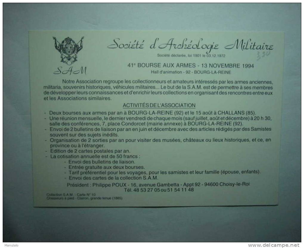 D 92 - Bourg La Reine - 41e Bourse Aux Armes 13 Novembre 1994 - Société D´archéologie Militaire - Uniforme - Bourg La Reine