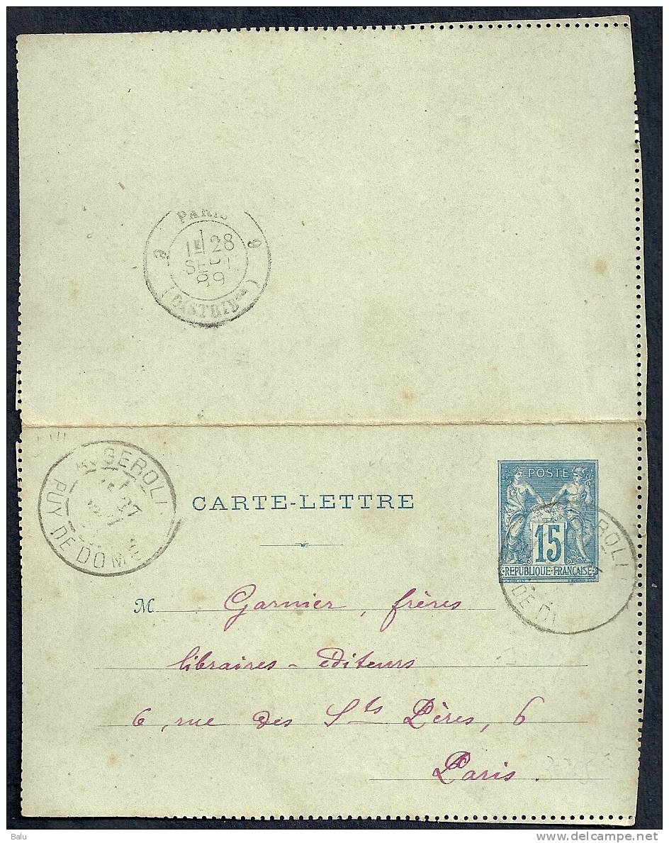 France Entier Postal Yvert No. 90-CL11 ? Type Sage 15c. Bleu Sur Verdâtre ? Piquage ? - 2 Scans - Letter Cards