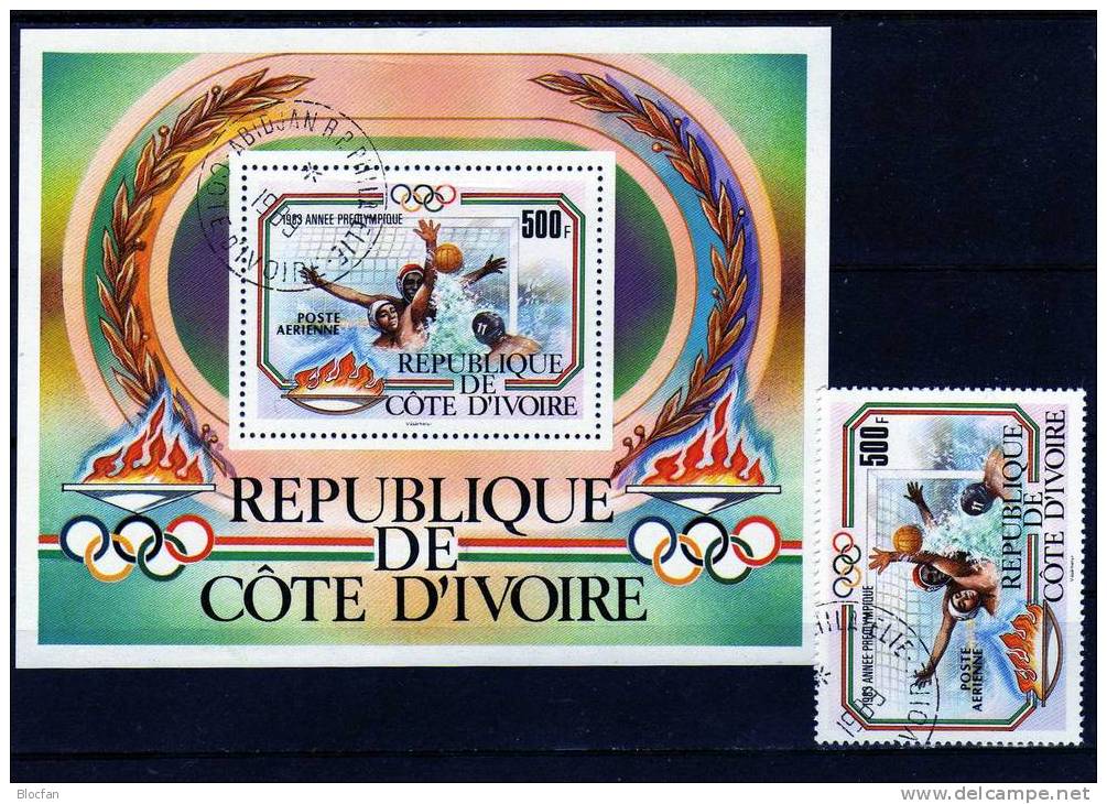 Sommer Olympiade Los Angeles Wasserball Elfenbeinküste 791+ Block 25 O 2€ - Côte D'Ivoire (1960-...)