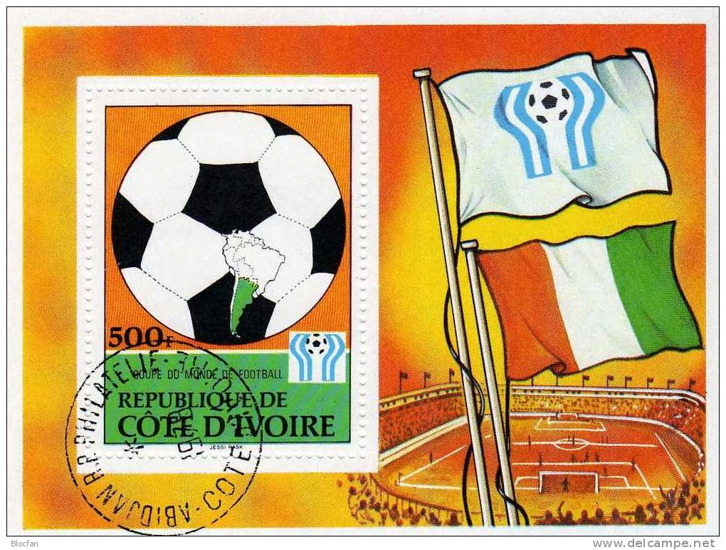 Argentinien Fussball WM Mit Karte Amerika Elfenbeinküste Block 12 O 2€ - Côte D'Ivoire (1960-...)