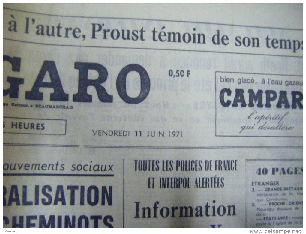 Le Figaro 11 Juin 1971-greve Des Cheminots---brigitte Grapin-jean Luc Godard-jean Claude Bouttier- - 1950 à Nos Jours