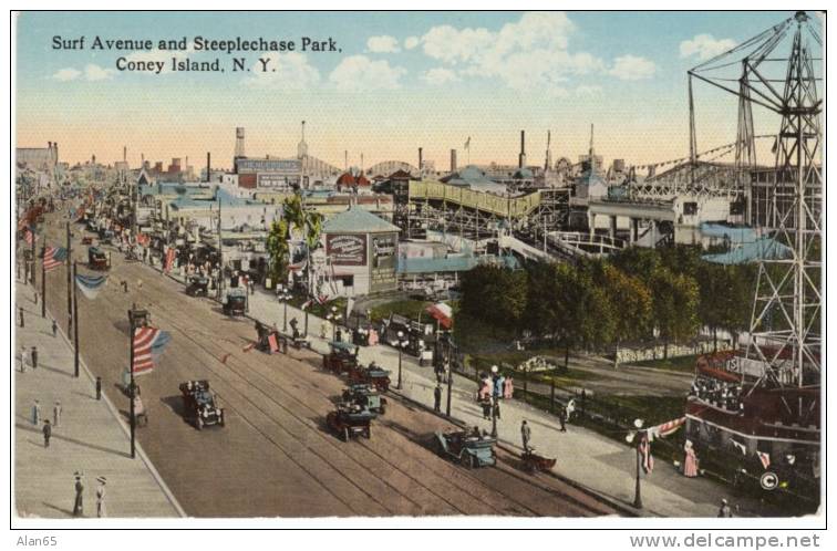 Coney Island  NY, Surf Avenue & Steeplechase Park On C1900s/10s Vintage Postcard - Long Island