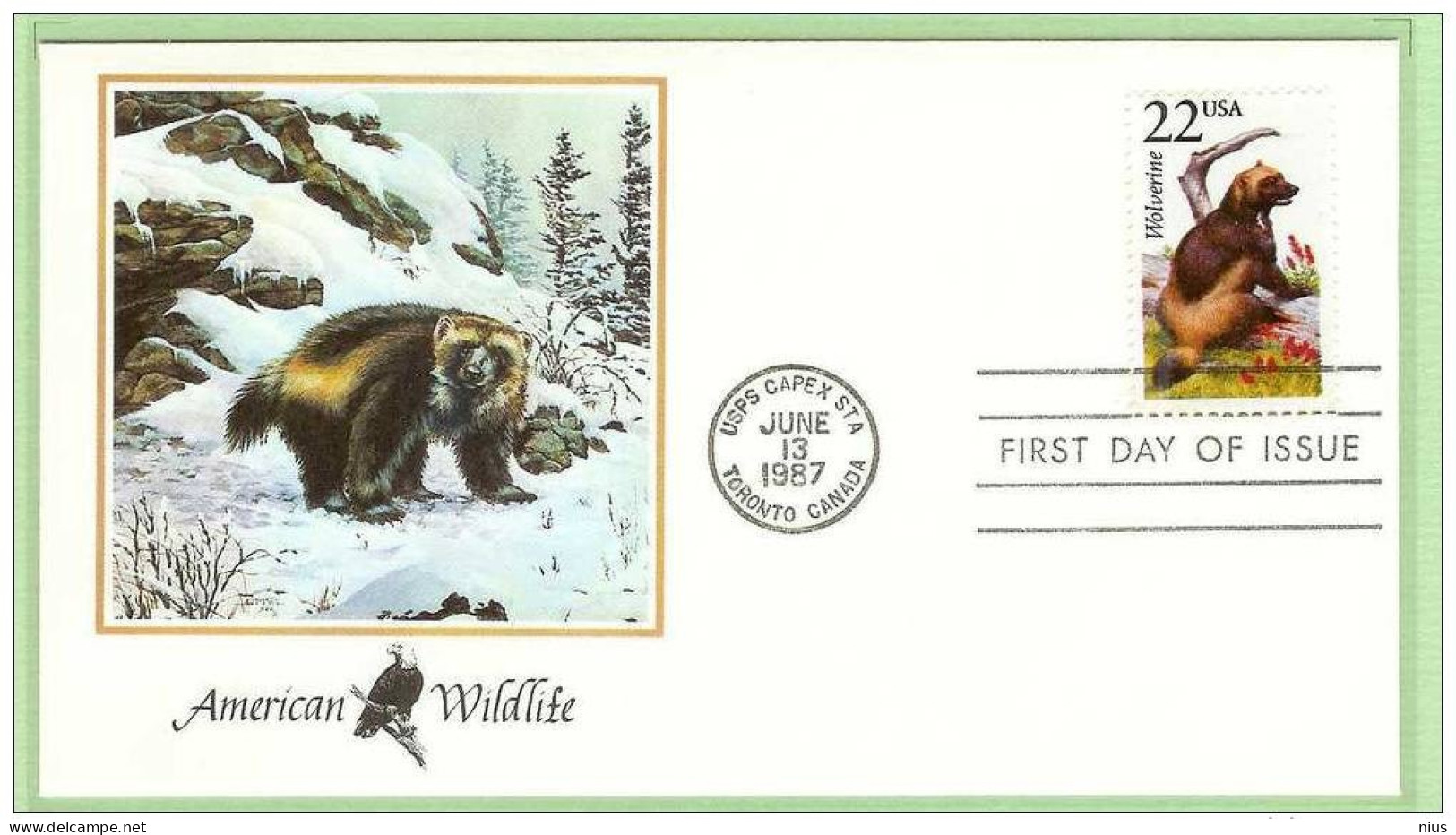 USA United States 1987 FDC Fauna Wolverine Skunk Bear Gulo Gulo Quickhatch Gulon - 1981-1990