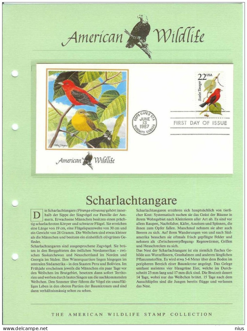 USA United States 1987 FDC Fauna Bird Birds Scarlet Tanager Piranga Olivacea 1987 FDC - 1981-1990