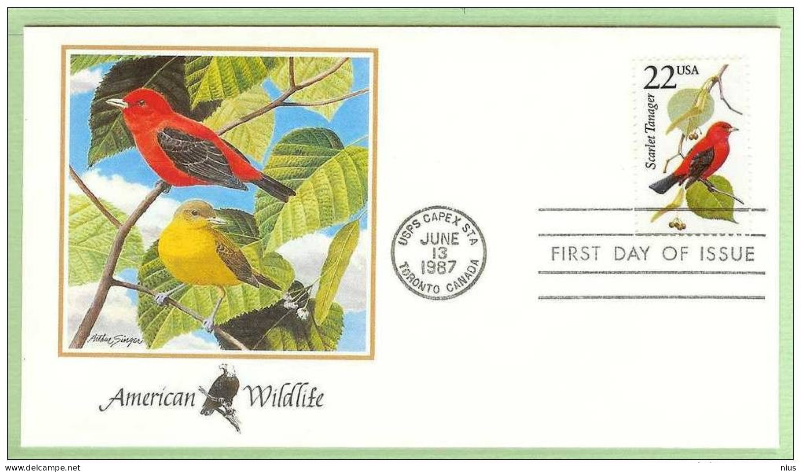 USA United States 1987 FDC Fauna Bird Birds Scarlet Tanager Piranga Olivacea 1987 FDC - 1981-1990