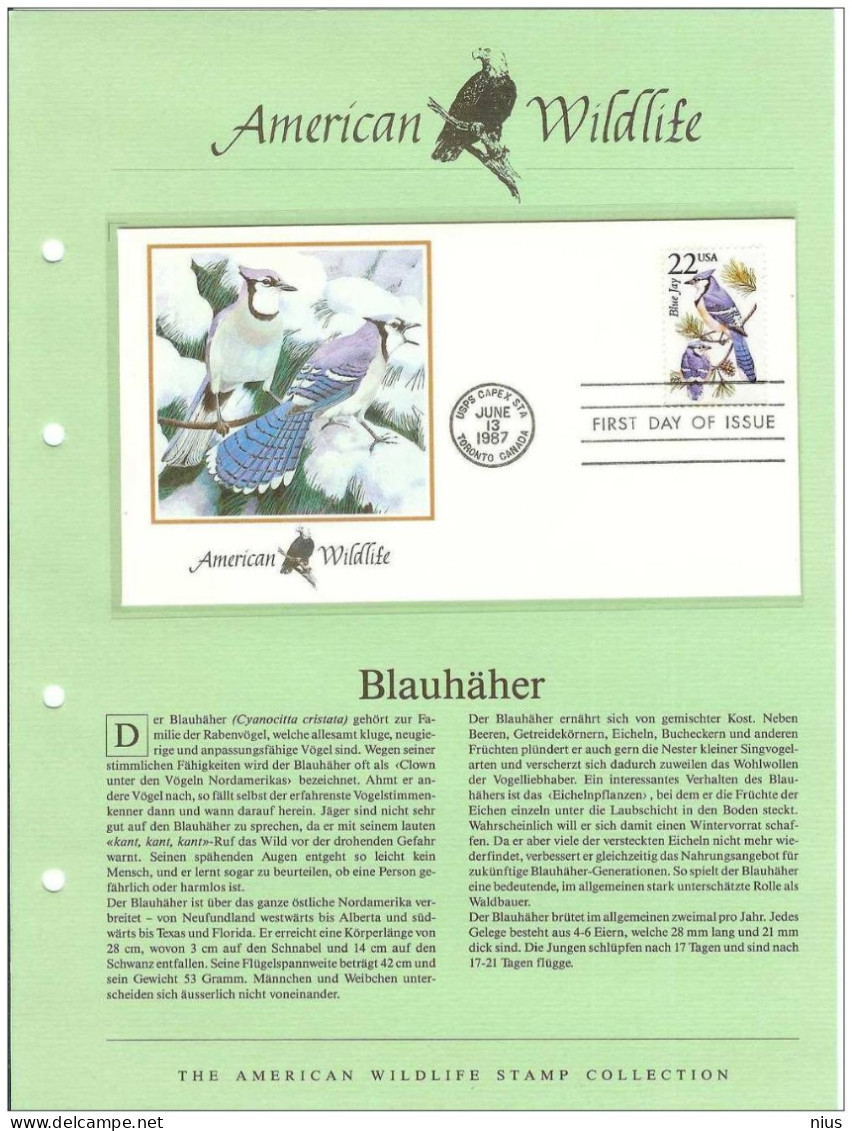 USA United States 1987 FDC Fauna Bird Birds Blue Jay Cyanocitta Cristata - 1981-1990