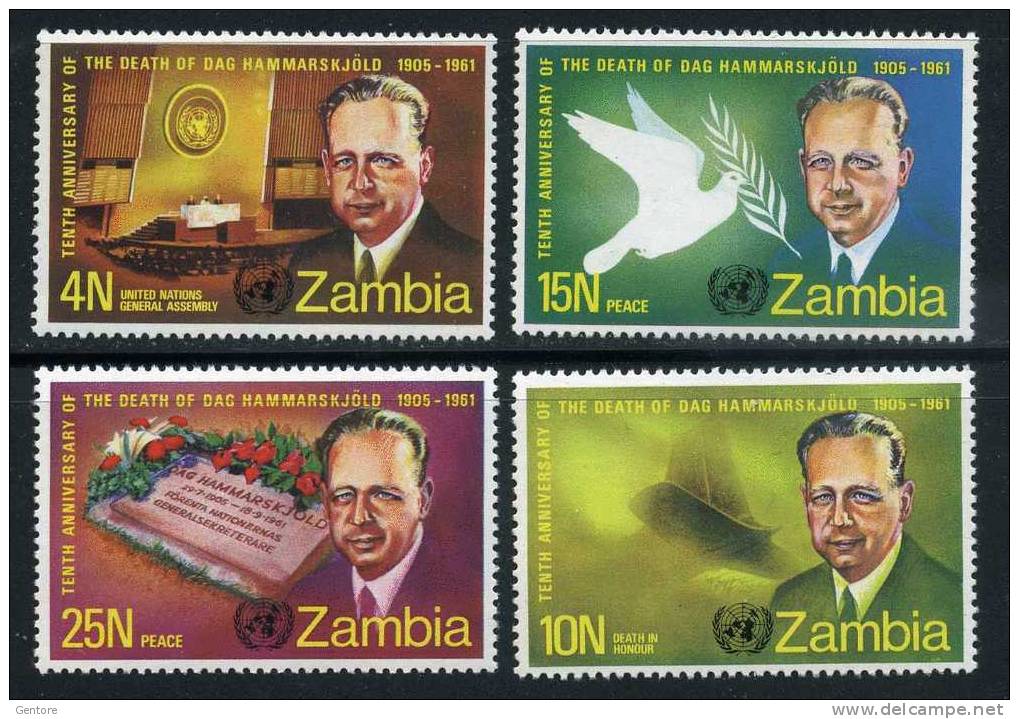 ZAMBIA 1971 Dag Hammaskjold Cpl. Set Of 4 Yvert Cat. N* 70/73  Absolutely Perfect MNH ** - Dag Hammarskjöld