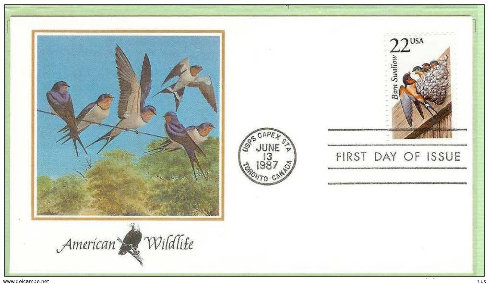 USA United States 1987 FDC Fauna Bird Birds Barn Swallow Hirundo Rustica - 1981-1990