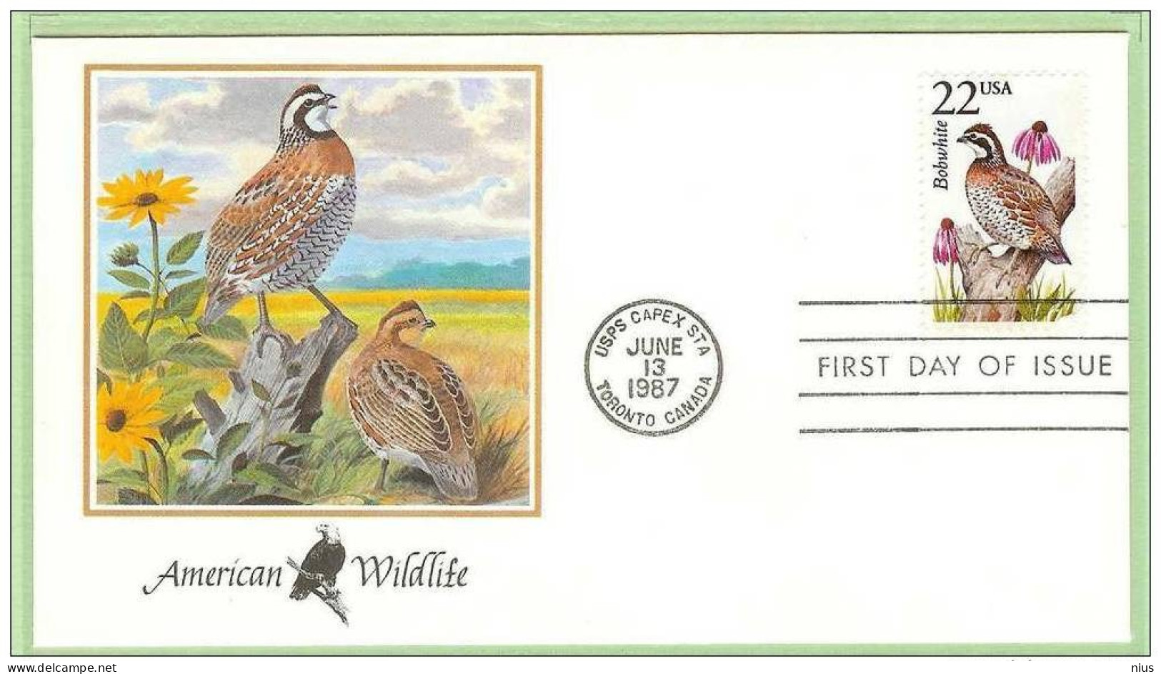 USA United States 1987 FDC Fauna Bird Birds Northern Bobwhite Colinus Virginianus - 1981-1990