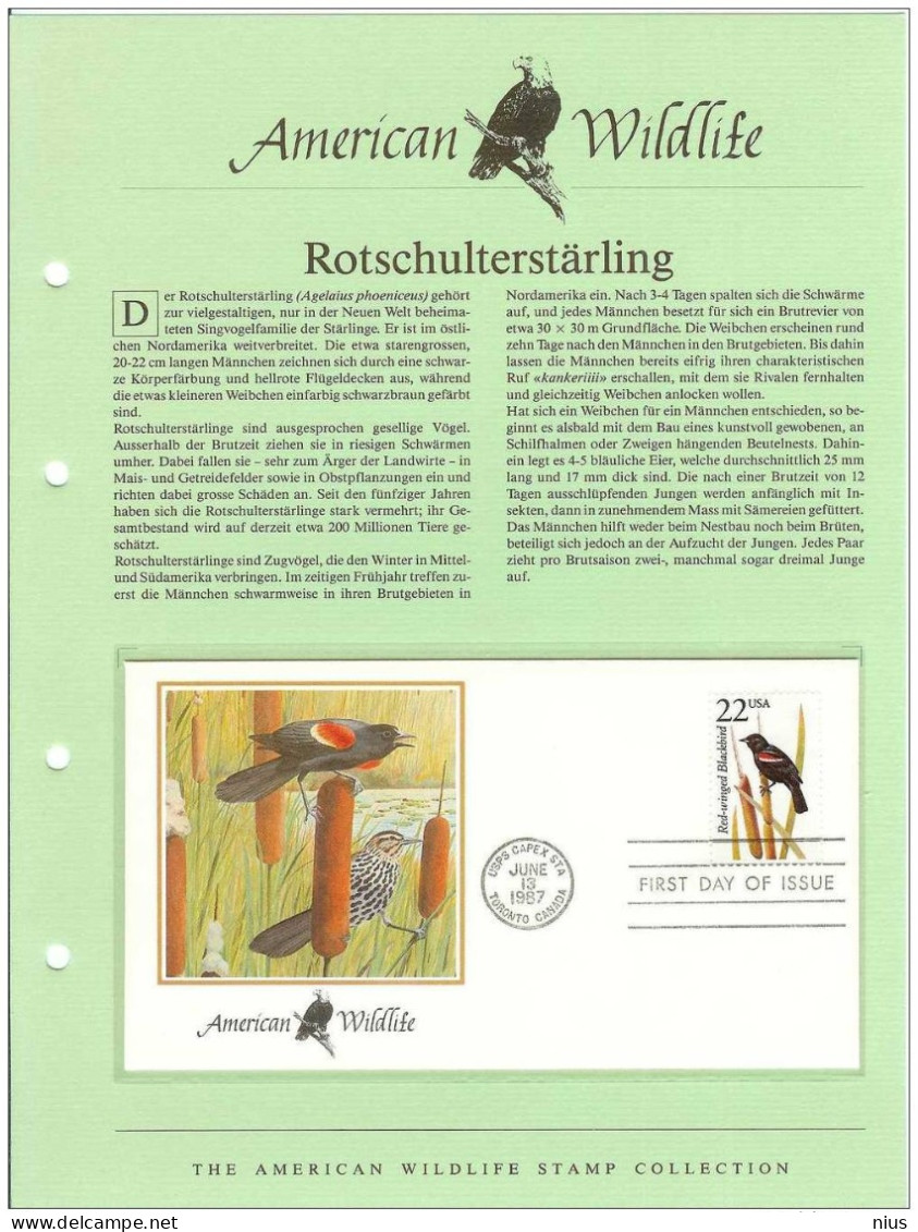 USA United States 1987 FDC Fauna Bird Birds Red-winged Blackbird Agelaius Phoeniceus - 1981-1990