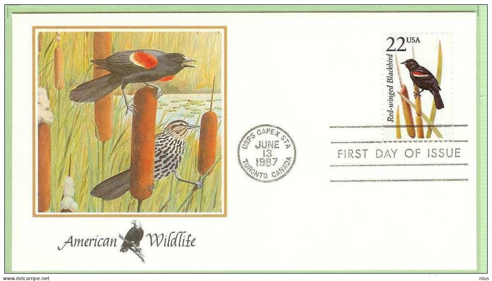 USA United States 1987 FDC Fauna Bird Birds Red-winged Blackbird Agelaius Phoeniceus - 1981-1990