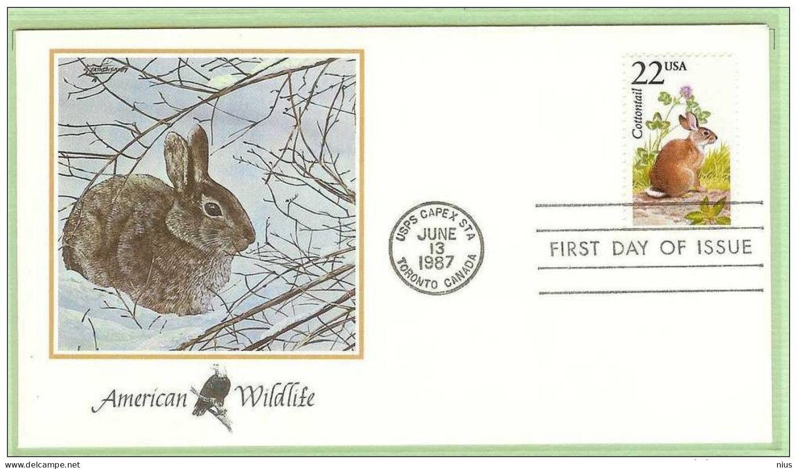 USA United States 1987 FDC Fauna Rabbit Eastern Cottontail Sylvilagus Floridanus - 1981-1990