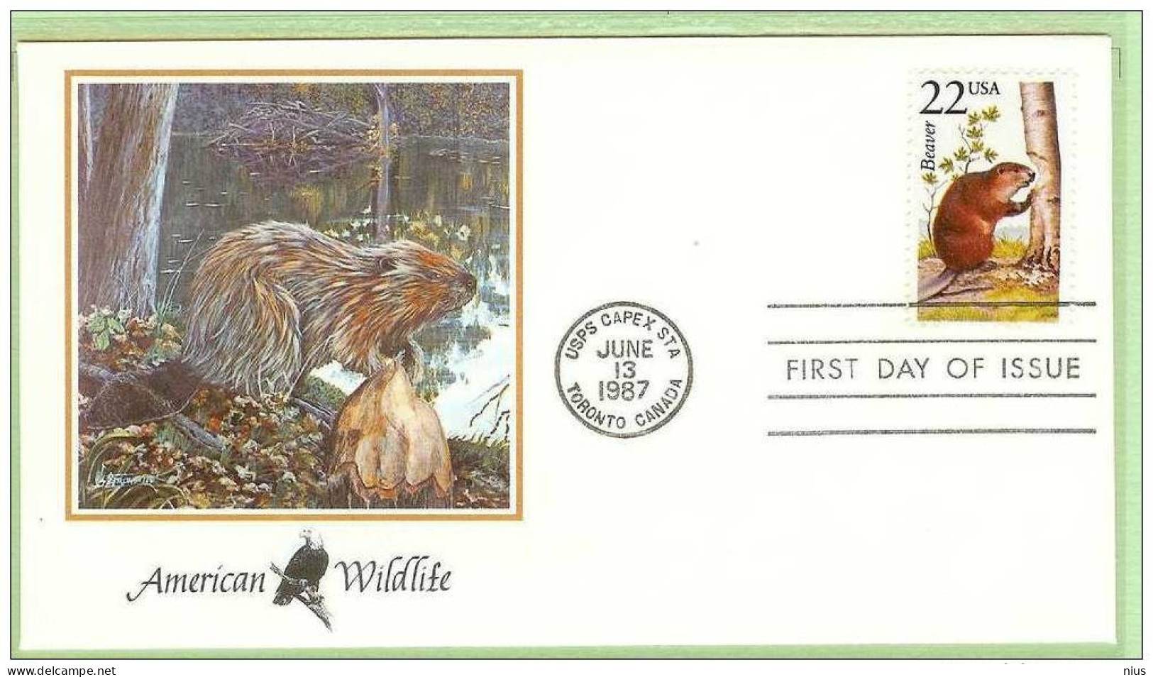 USA United States 1987 FDC Fauna North American Beaver Castor Canadensis - 1981-1990
