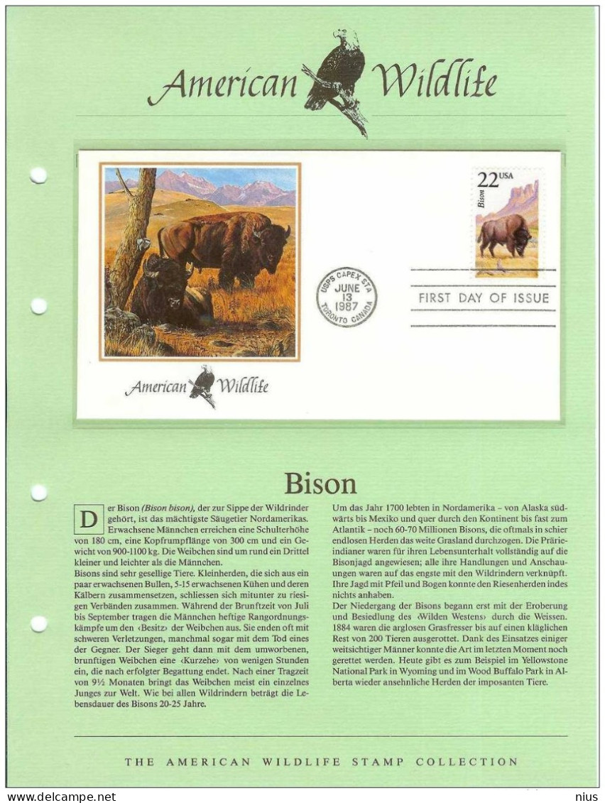 USA United States 1987 FDC Fauna American Bison - 1981-1990