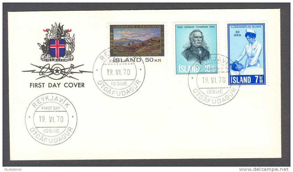 Iceland 1970 FDC Cover Krankenpflege-Verein Grimur Thomsen & Kunstfestivel Reykjavik Complete Set - FDC