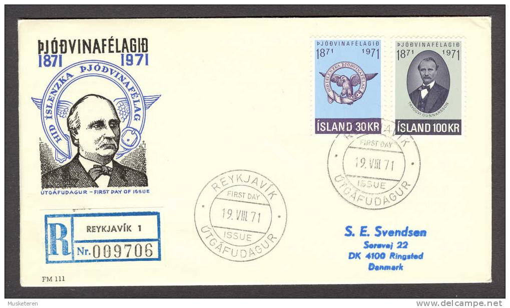 Iceland 1971 Registered FDC Cover Patriotic Society Patriotische Gesellschaft - FDC