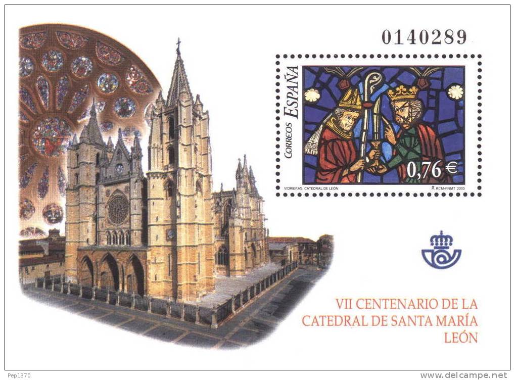 ESPAÑA 2003 - VIDRIERAS DE LA CATEDRAL DE SANTA MARIA DE LEON  - Edifil Nº 4020 - Verres & Vitraux