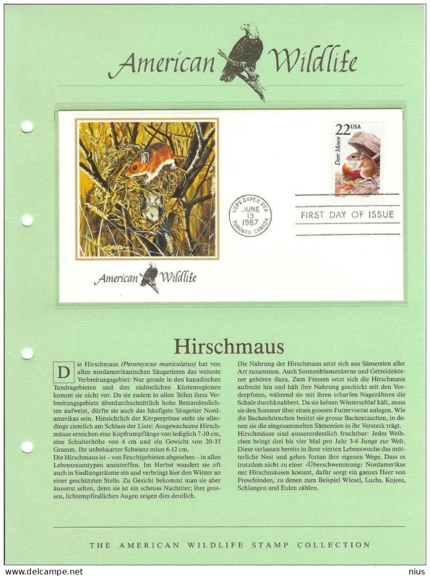 USA United States 1987 FDC Fauna Rodent Deer Mouse Peromyscus Maniculatus - 1981-1990