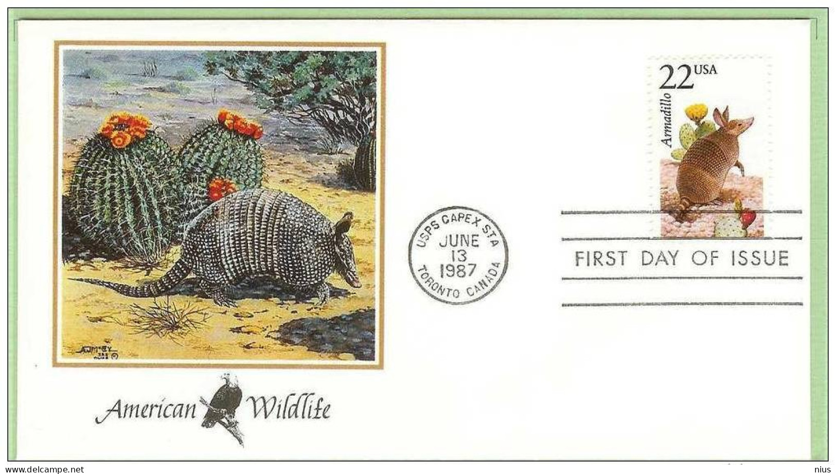 USA United States 1987 FDC Fauna Nine-banded Armadillo Dasypus Novemcinctus - 1981-1990