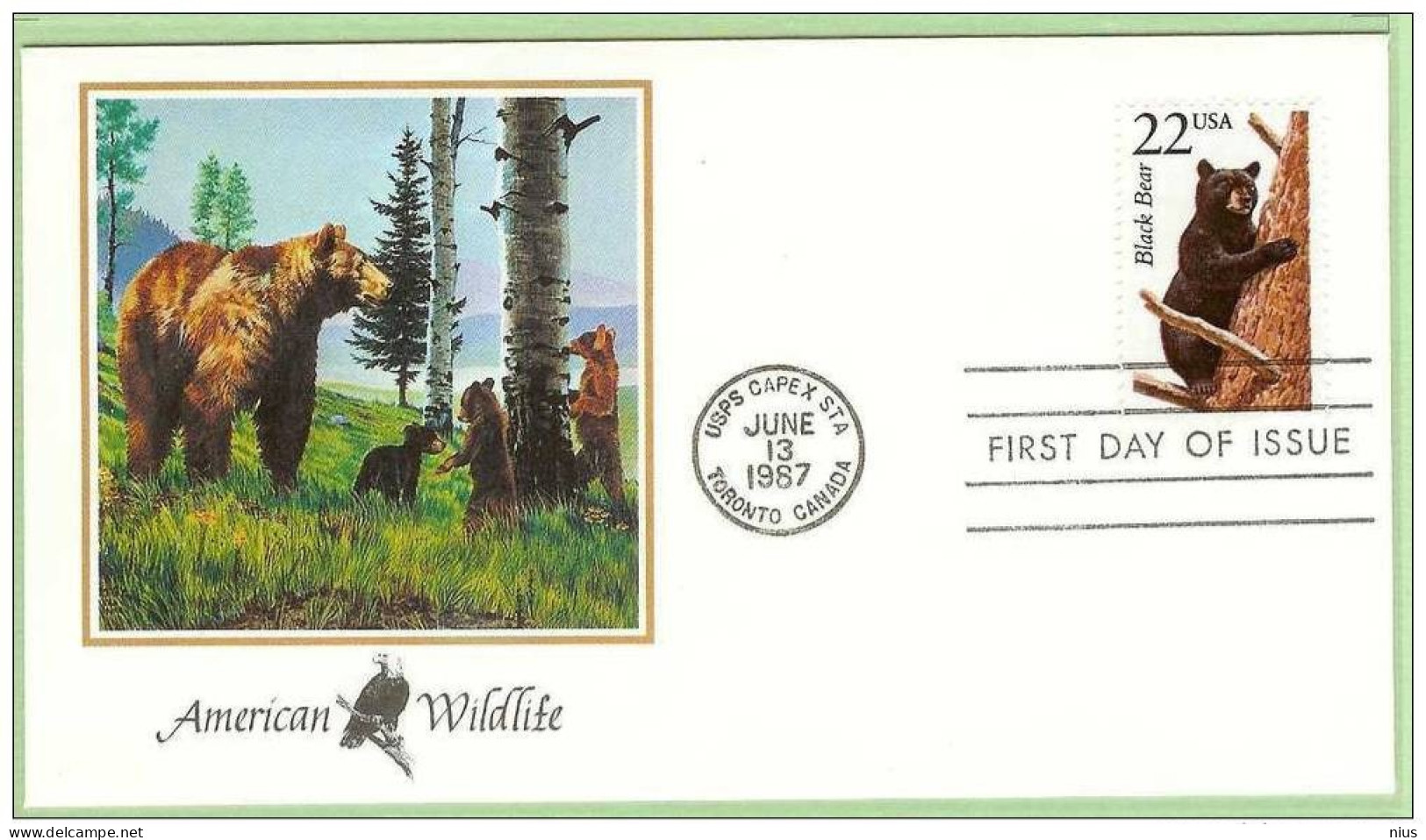 USA United States 1987 FDC Fauna American Black Bear Ursus Americanus - 1981-1990