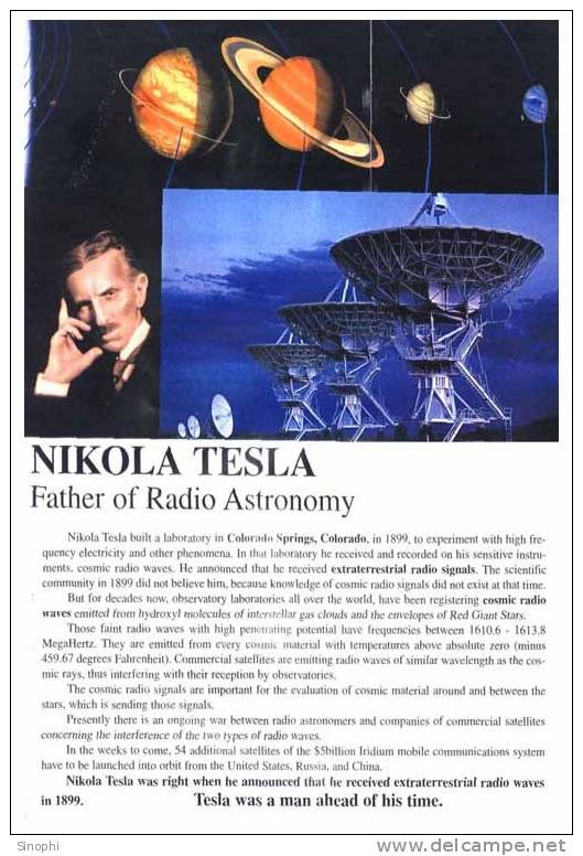 02Y-34-19    H@    Nikalo Tesla  Father Of Radio Astronomy  Space  ( Postal Stationery , Articles Postaux ) - Astronomie