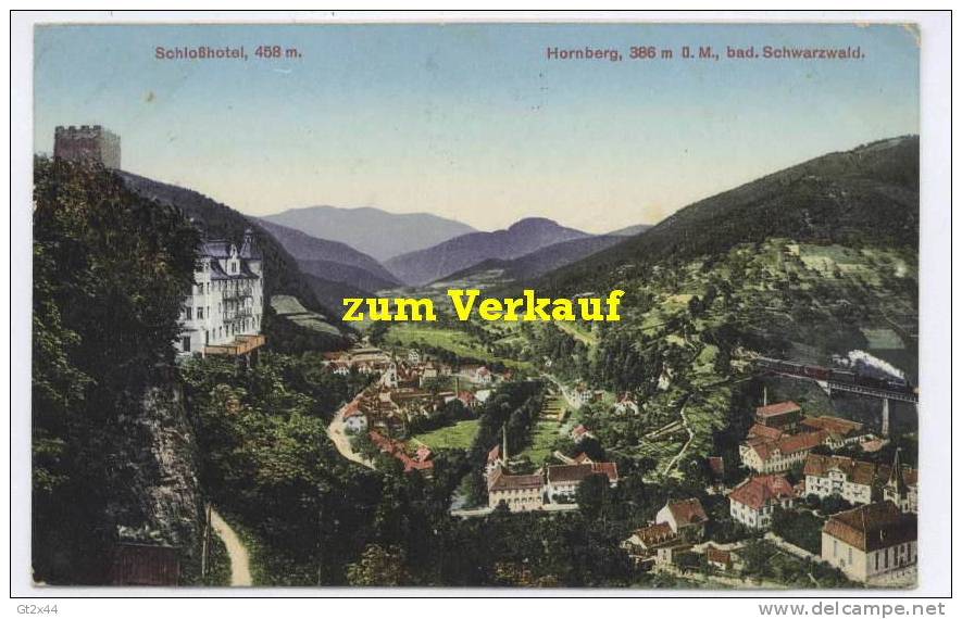 Hornberg, Schlosshotel Und Personenzug Auf Dem Eisenbahnviadukt Der Schwarzwaldbahn - Hornberg