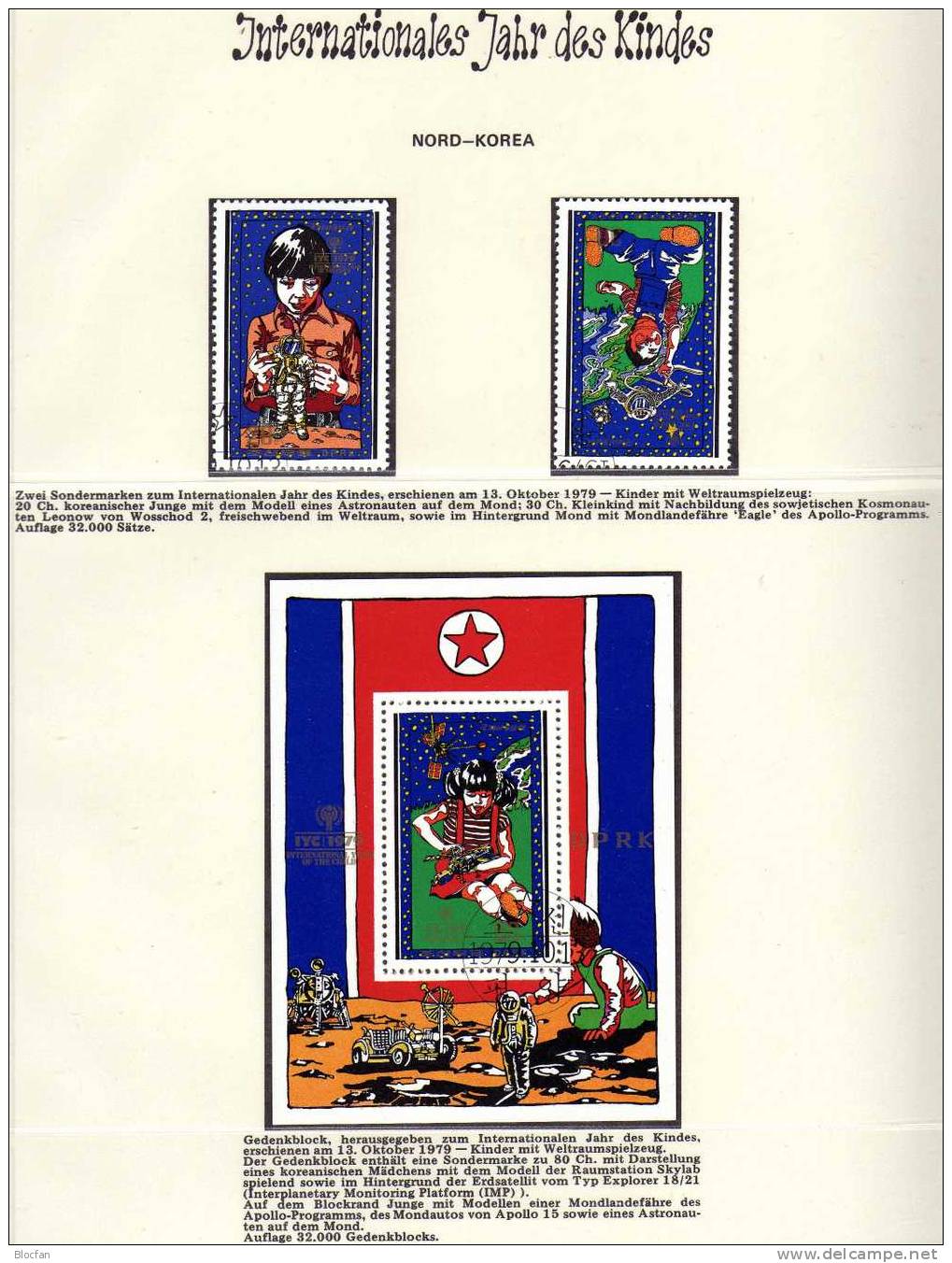 Spiel Mit Astronauten Jahr Des Kindes 1979 Korea 1915+19,Block 65 O 3€Kosmos Bloque Hoja Hb Bloc Ms Space Sheet Bf Corea - Sonstige (Luft)