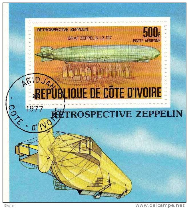 75 Jahre Luftschiffe 1977 Zeppelin LZ127 über New York Elfenbeinküste Block 8 O 3€ Bloque M/s Mail Sheet Bf Ivore AFRICA - Sonstige (Luft)