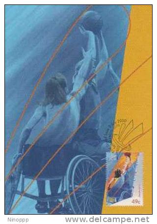 Australia-2000 Sydney Paralympic Games,49c Wheelchair Basketball  Maximum Card - Verano 2000: Sydney - Paralympic