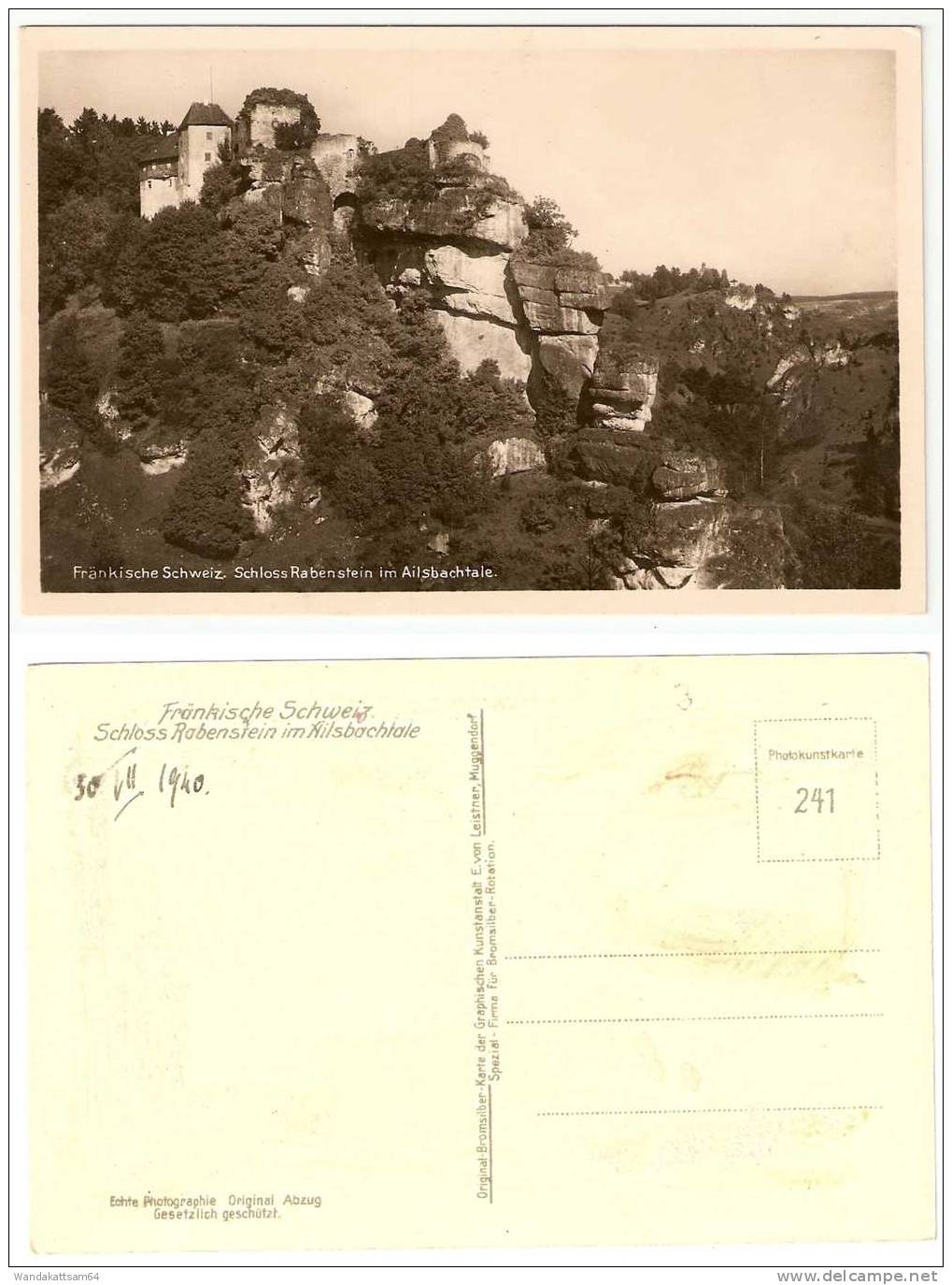 AK 241 Fränkische Schweiz. Schloss Rabenstein Im Ailsbachtale. 30.07.1940 Original Bromsilber Karte Photokunstkarte - Bayreuth