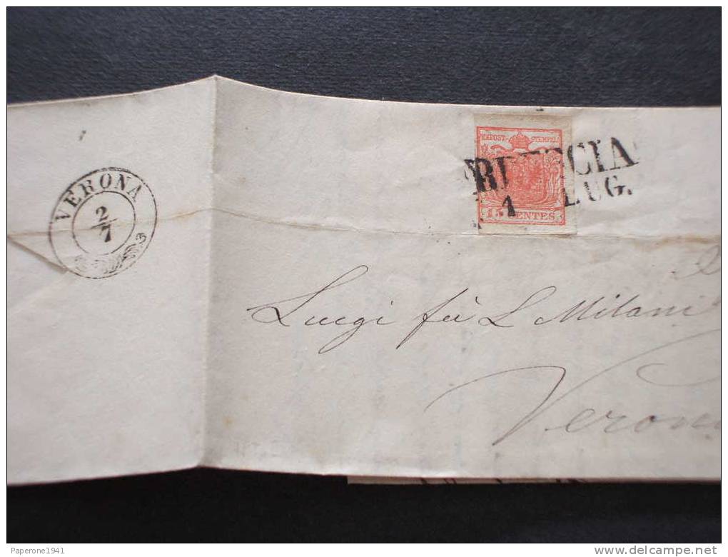 LOMBARDO VENETO-lettera-1850 STEMMA 15c. ANNULLO: BRESCIA In Stampatello. - Lombardy-Venetia