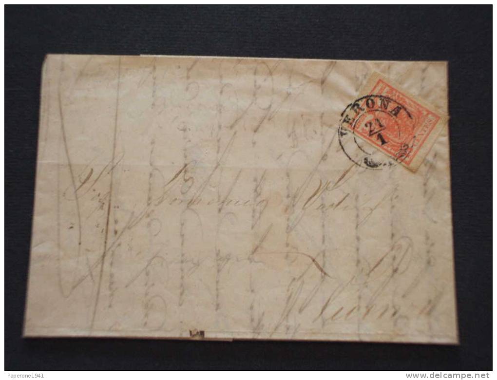 LOMBARDO VENETO-lettera-1850 STEMMA 15c. ANNULLO: VERONA Doppio Cerchio.(con Filigrana) - Lombardo-Veneto