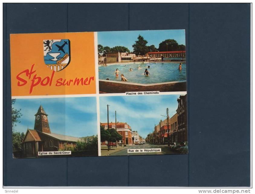 REF 1511A CIRCULEE 1972 LA PISCINE DES CHEMINOTS RUE DE LA REPUBLIQUE L EGLISE DU SACRE COEUR - Saint Pol Sur Mer