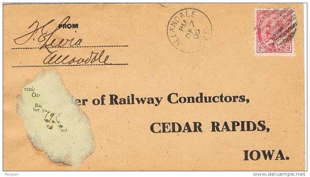 Carta ALLANDALE (0ntario) Canada 1909. Gride. Railways Conductors - Covers & Documents