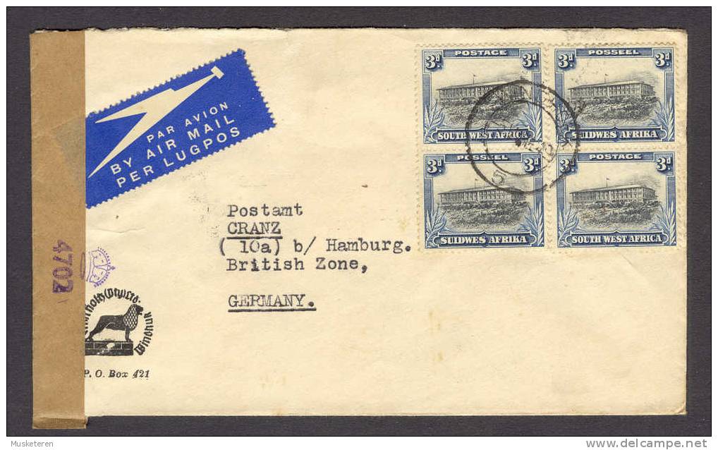 South Africa Par Avion Airmail Per Lugpos Commercial WINDHOEK 1949 Cover 4702 Censor Label Hamburg British Zone Germany - Lettres & Documents