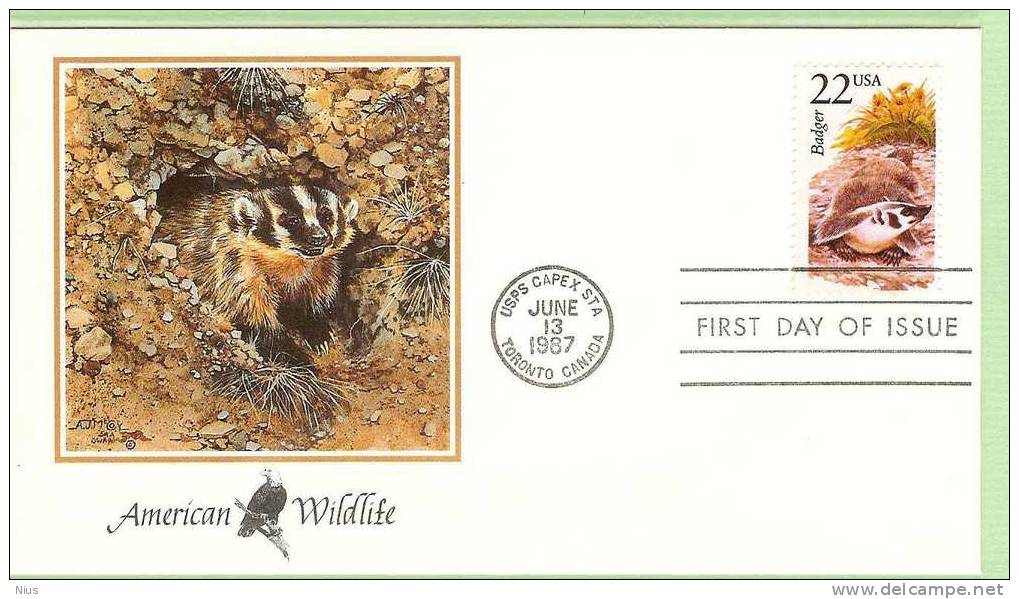 USA 1987 FDC Fauna American Badger Taxidea Taxus - 1981-1990
