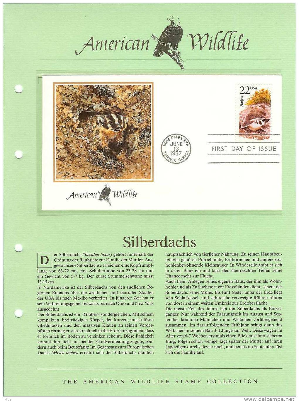 USA 1987 FDC Fauna American Badger Taxidea Taxus - 1981-1990