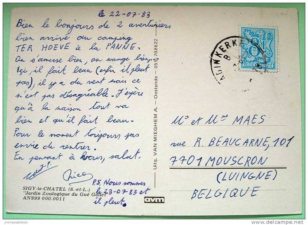 Belgium 1983 Illustrated Postcard, Chimpanzee, Sent To Belgium - Monkeys Joke Funny Card Drink - Briefe U. Dokumente