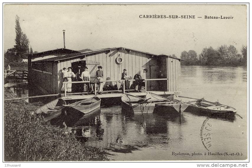 Carte Postale Ancienne Carrières Sur Seine - Bateau Lavoir - Métiers, Laveuses, Lavandières - Carrières-sur-Seine